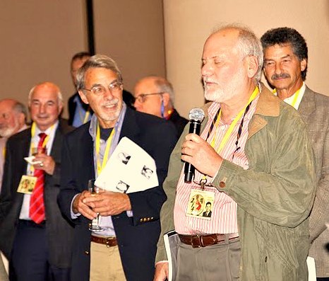 Fifteen seconds of fame..(l-to-r) Gene Cohen, Dave Klein, Doug Ralston with mike, Jerry Selber