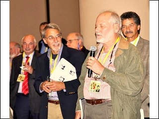 Fifteen seconds of fame..(l-to-r) Gene Cohen, Dave Klein, Doug Ralston with mike, Jerry Selber
