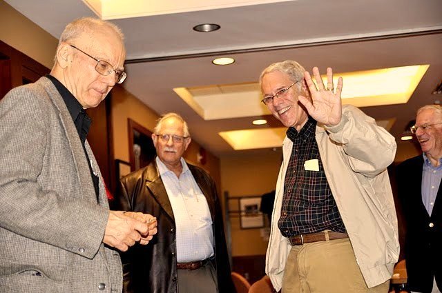 Charles Zawodny (l), Gerry Packman and a waving Harvey Danits