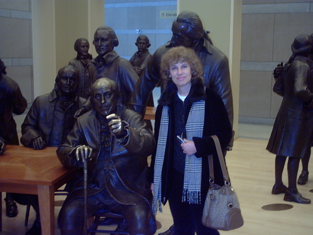 Pam Hirsh with friend Ben Franklin